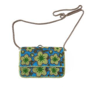 urban outfitters 'evan' beaded crossbody bag/purse w blue & green floral design